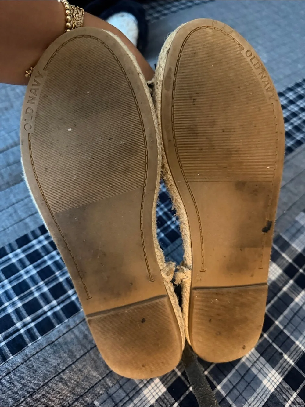 Old Navy Black & White Striped Espadrille Sandals with Ankle Tie